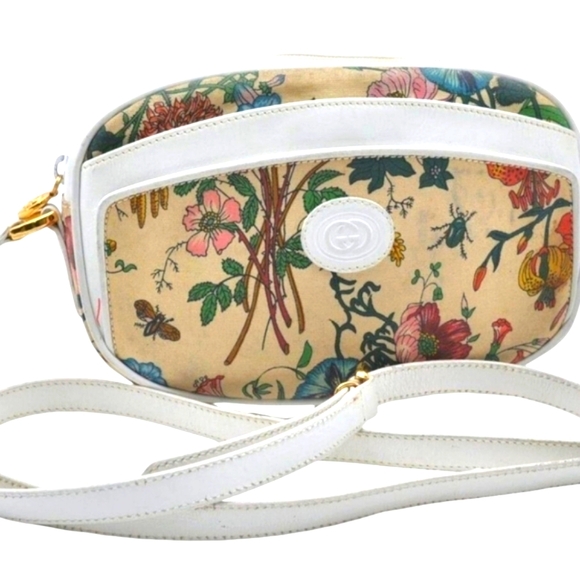 GUCCI Rare Vintage Flora White Leather Oval Crossbody- 007 113 0115 - Picture 2 of 16